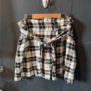 Zara Black and White Plaid Mini Skirt with Tie Front